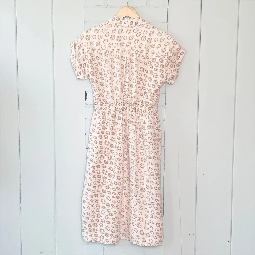 JOIE Coady Linen Midi Dress XS Leopard Print Tan Ivory - Picture 4 of 10